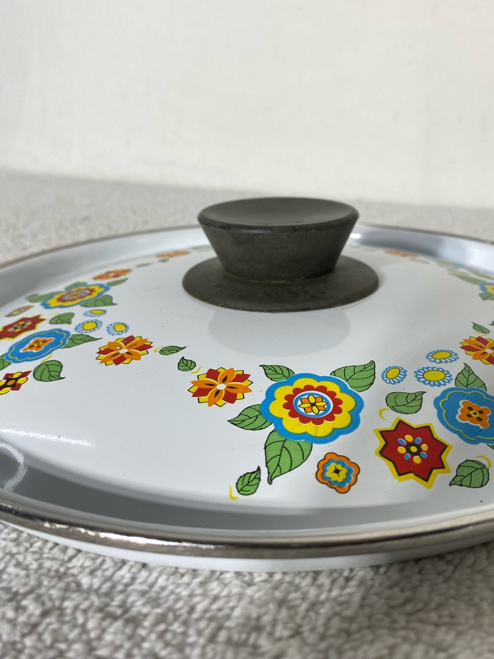 Vintage JMP Spain Sweet Flowers Enamelware Replacement Pot Lid - Picture 4 of 12